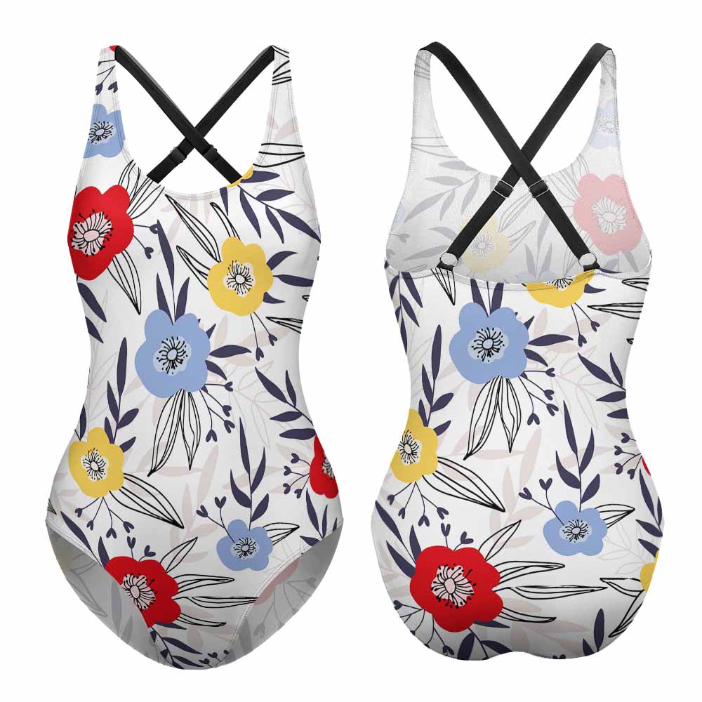 Floral print ladies one-piece swimsuit with adjustable straps and flattering design, beach swimwear