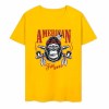 Yellow cotton T-shirt with AMERICAN LEGEND gorilla graphic print for men, summer fashion.