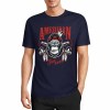 Navy blue cotton short-sleeved T-shirt with "AMERICAN LEGEND" gorilla graphic print.