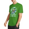 Green cotton short sleeve T-shirt with 'Wild Wave California' surfing design, 2025 summer fashion.