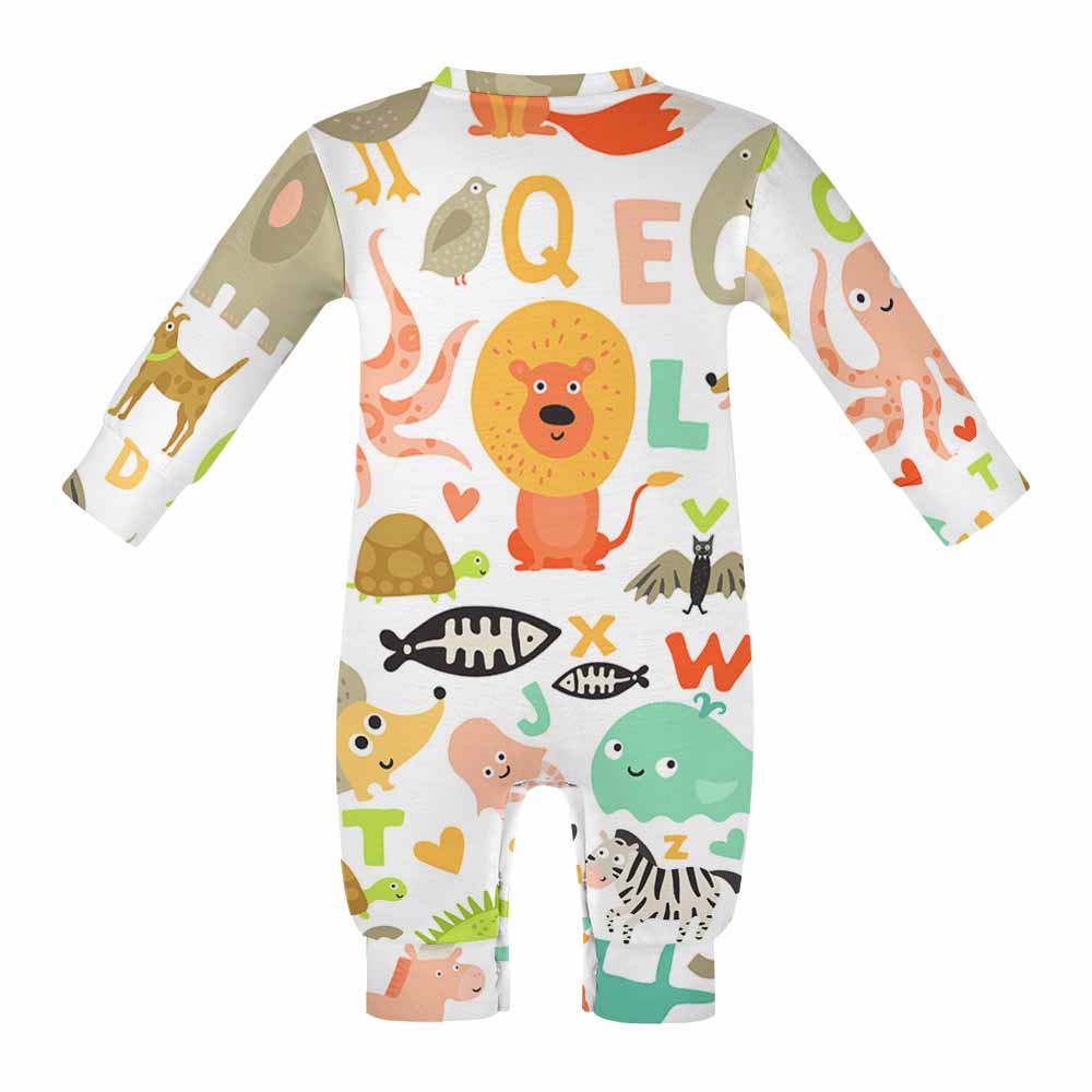Baby romper with animal and alphabet print, comfortable imitation cotton for newborns and infants.