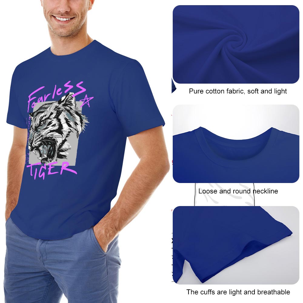 Blue cotton men's Fearless Tiger graphic tee, front view, collection