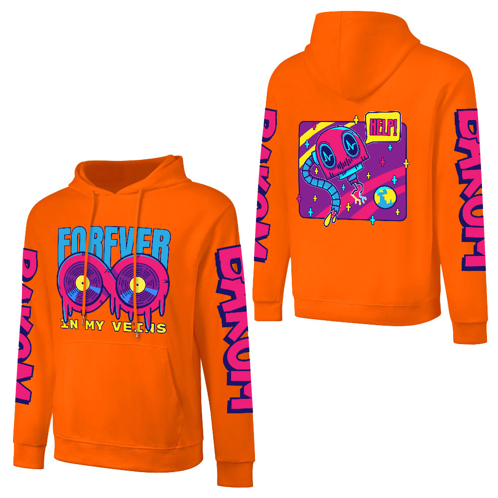 New pure cotton orange hooded sweater with custom design, featuring Youth Personality style, suitable for fashionistas.