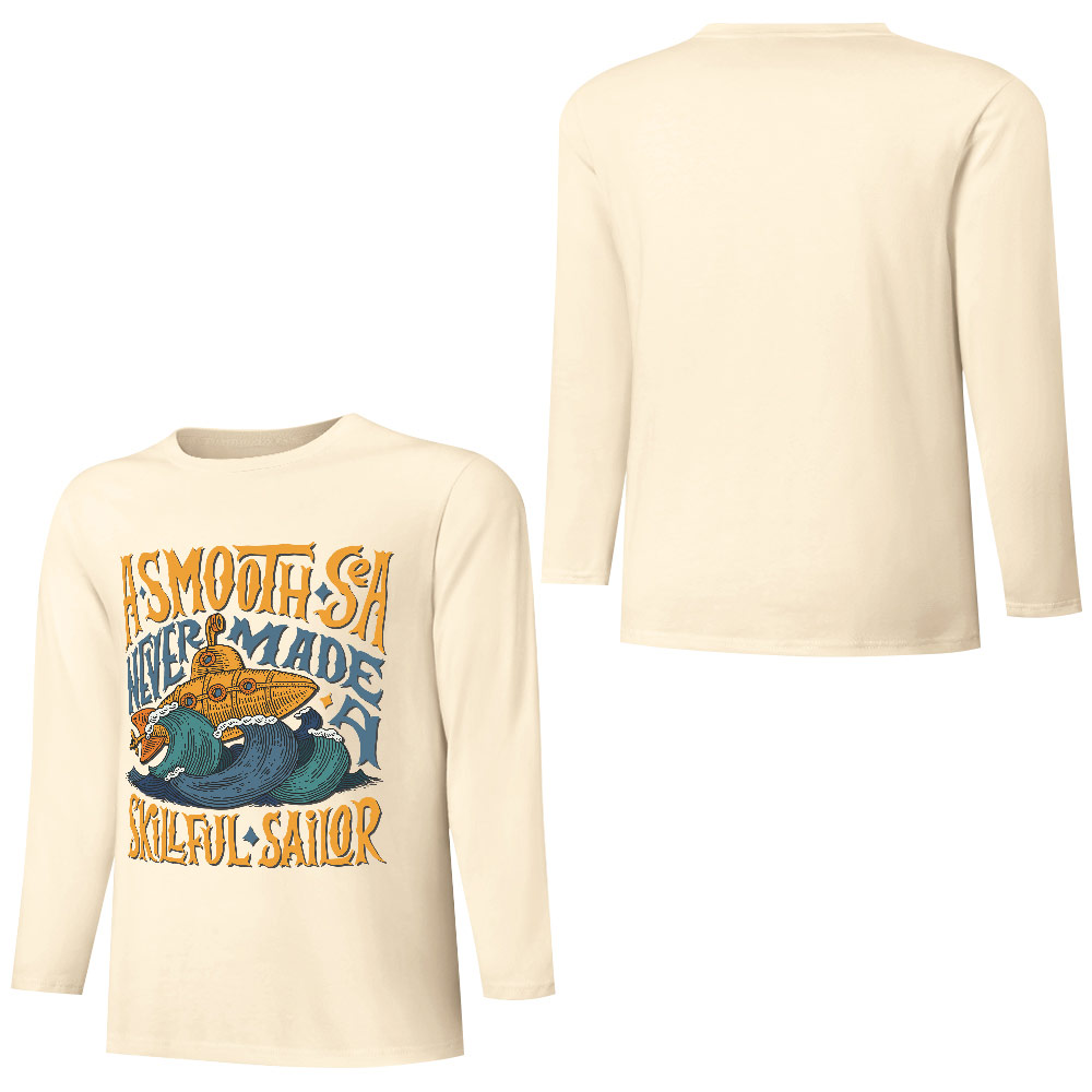 Cream pure cotton long sleeve T-shirt featuring "I DON'T SEE YOU IN MY BLUE SKY" graphic, casual wear.