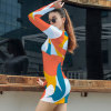 Elegant long sleeve skinny dress with abstract pattern, perfect for casual wear, featuring a slim fit and breathable fabric.