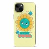 iPhone 15 series case with happy sunflower design, TPU, shockproof protection, BE HAPPY text.
