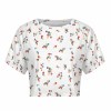 White floral print short-sleeved navel-exposed shirt made of brushed milk silk