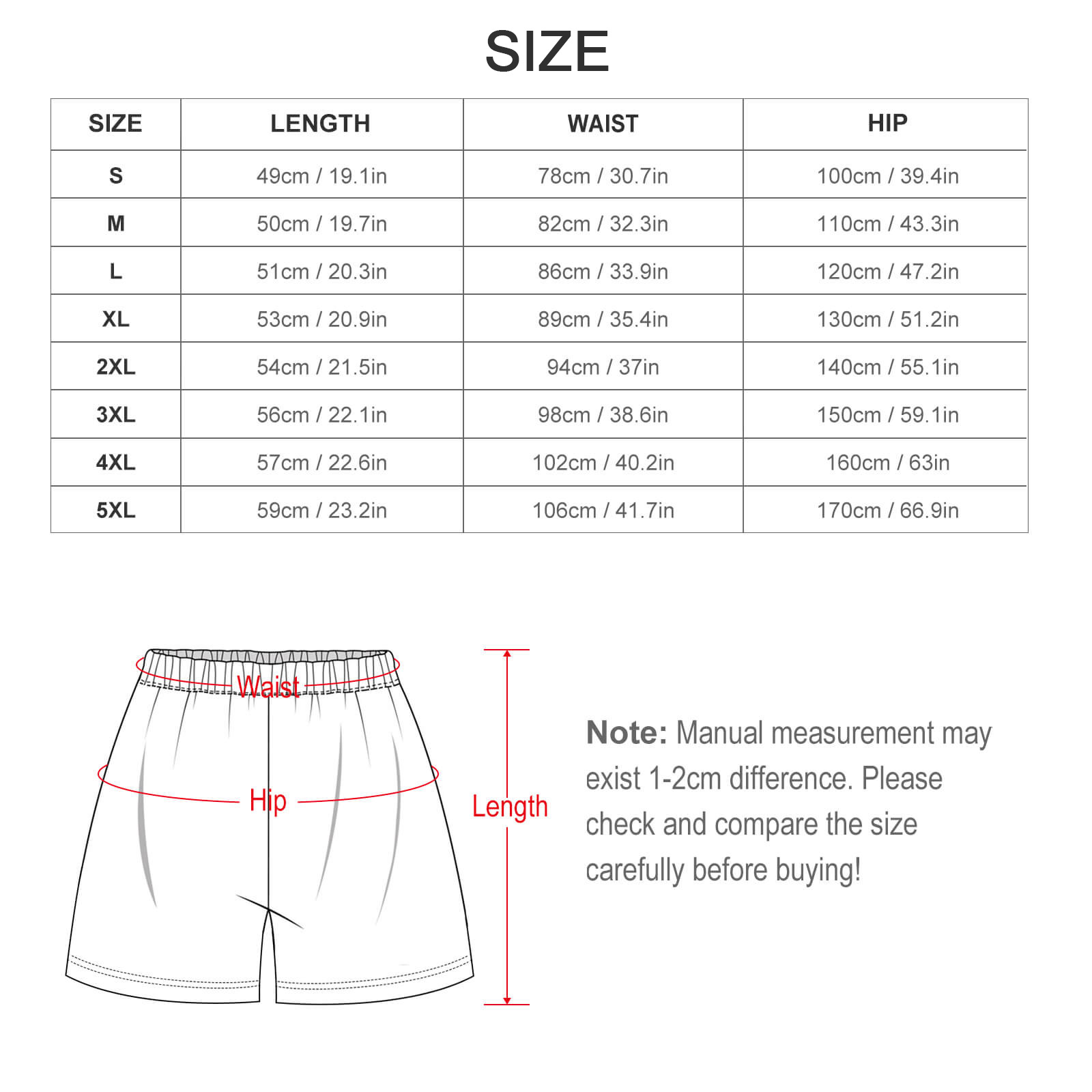 Ice silk pajama pants size chart with measurements in cm/inches. Includes pants length, waist, hips for each size.