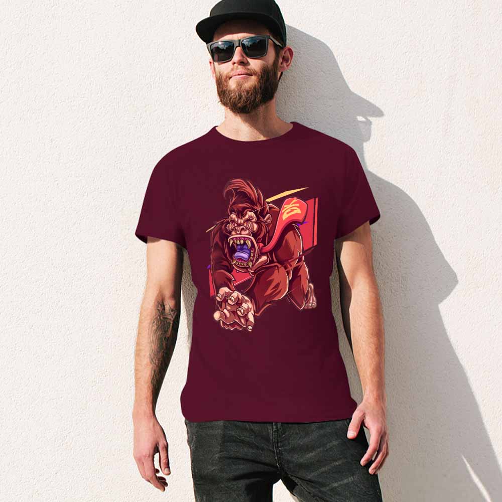 Maroon Inkedjoy Men's T-shirt with Red Monster Graphic Print