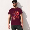 Maroon Inkedjoy Men's T-shirt with Red Monster Graphic Print