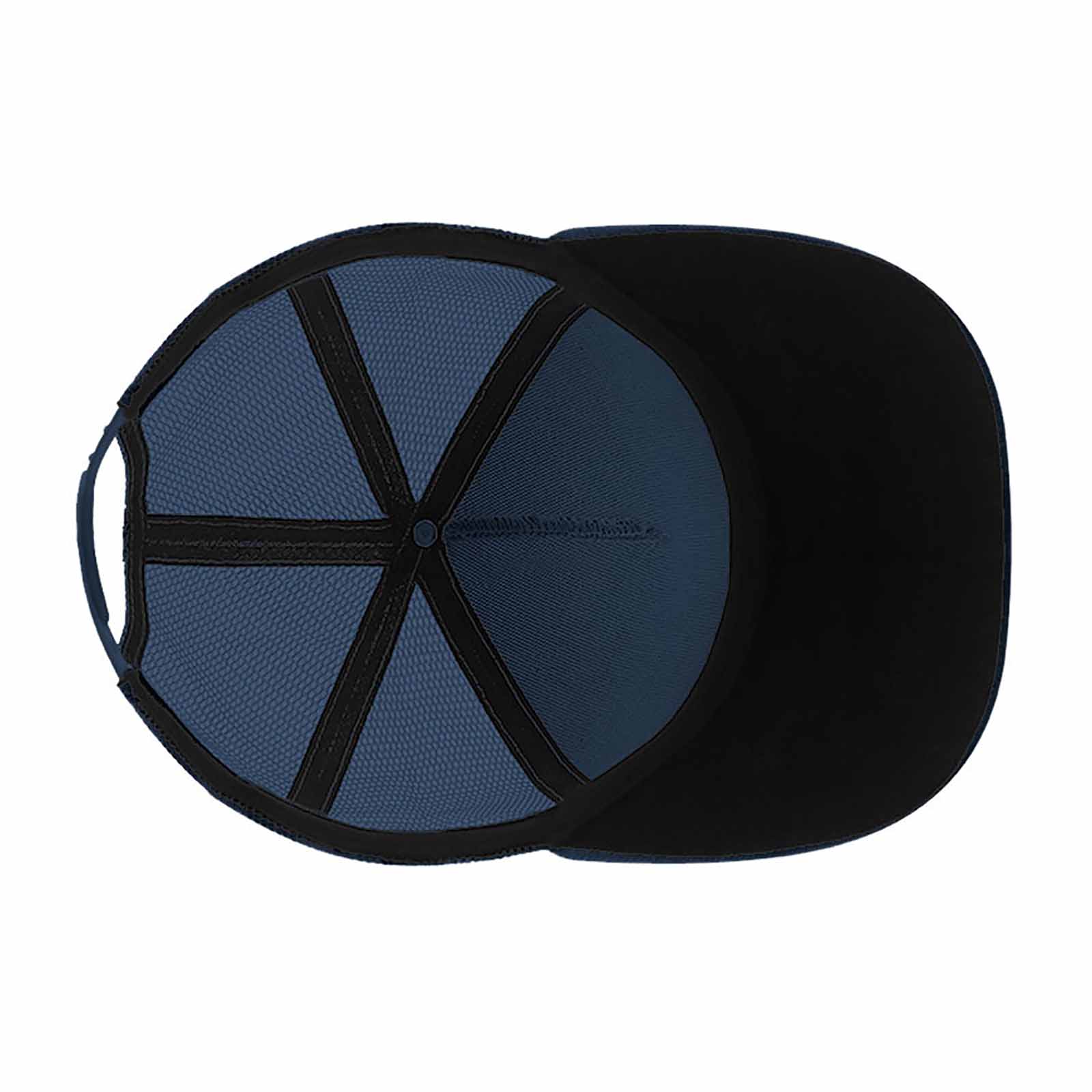 Black baseball cap interior, mesh back, breathable for outdoor wear.