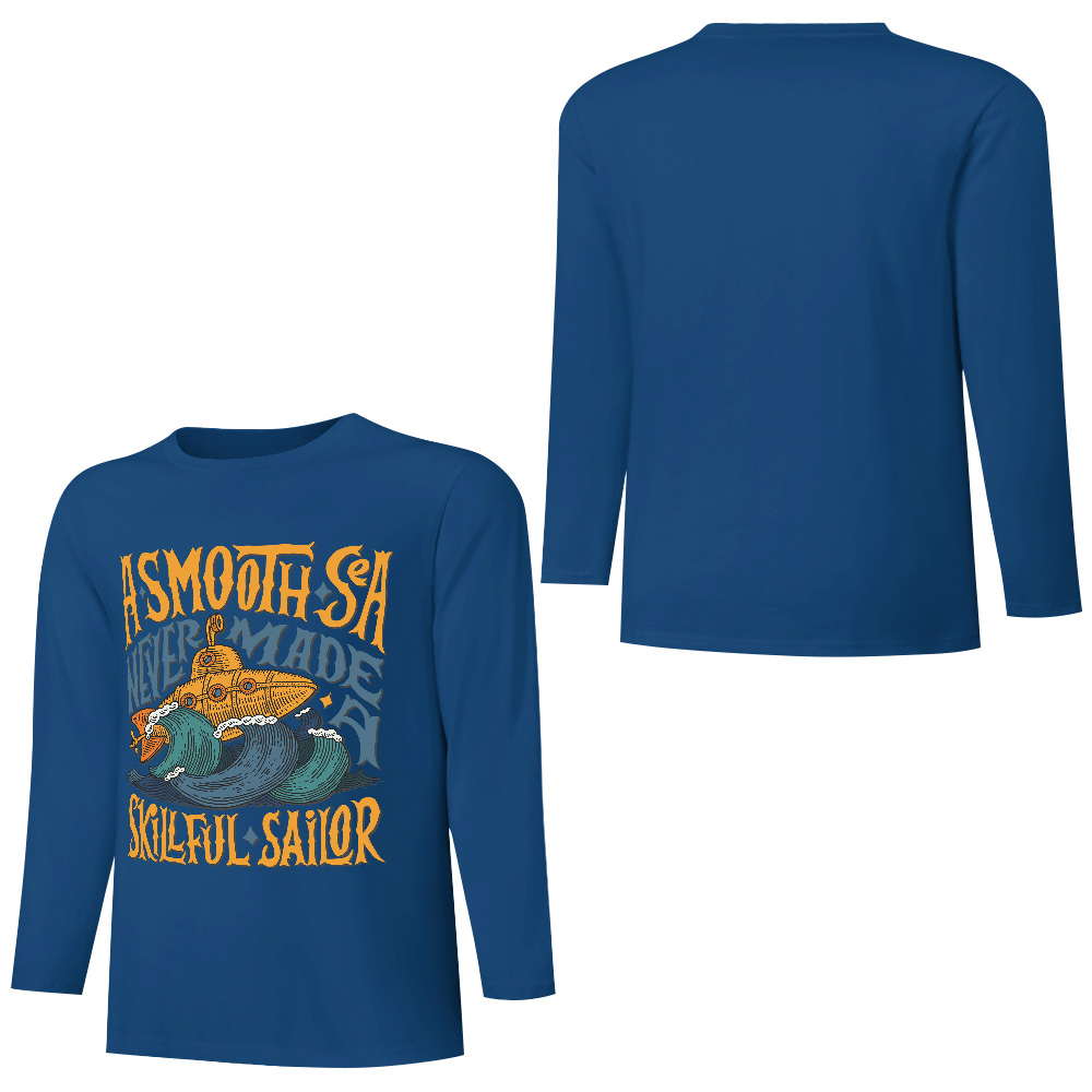 Blue pure cotton long sleeve T-shirt with ASMOOTH ARE MADE OF SOULFULLY graphic, casual wear.