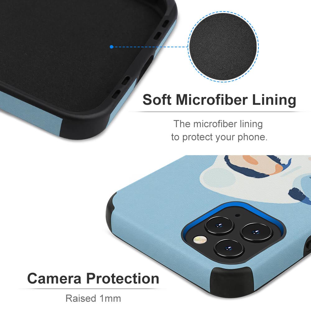 Microfiber iPhone 12 case with soft microfiber lining, camera protection, and precise cutouts.
