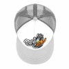 White flat brim baseball cap with 'CO' fist graphic and breathable mesh back.