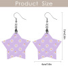 Inkedjoy star-shaped wooden earrings with daisy pattern. The size is 6cm/2.4in x 7cm/2.8in, perfect for daily wear.