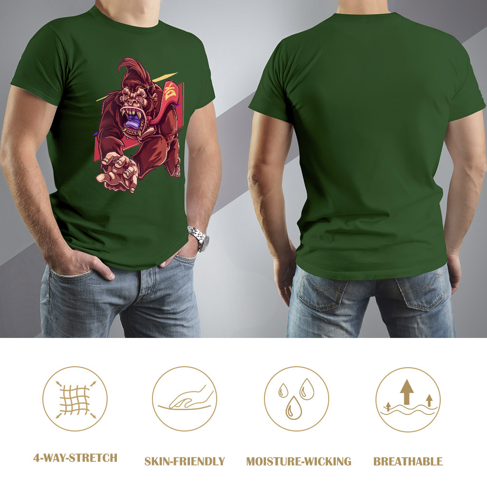 Green monster graphic t-shirt, front and back, Inkedjoy, breathable cotton.