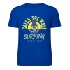 Blue pure cotton short-sleeved T-shirt featuring 'Catch the Wave Surfing' graphic print, summer fashion.