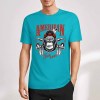 Teal pure cotton men's T-shirt with American Legend gorilla print, summer fashion.