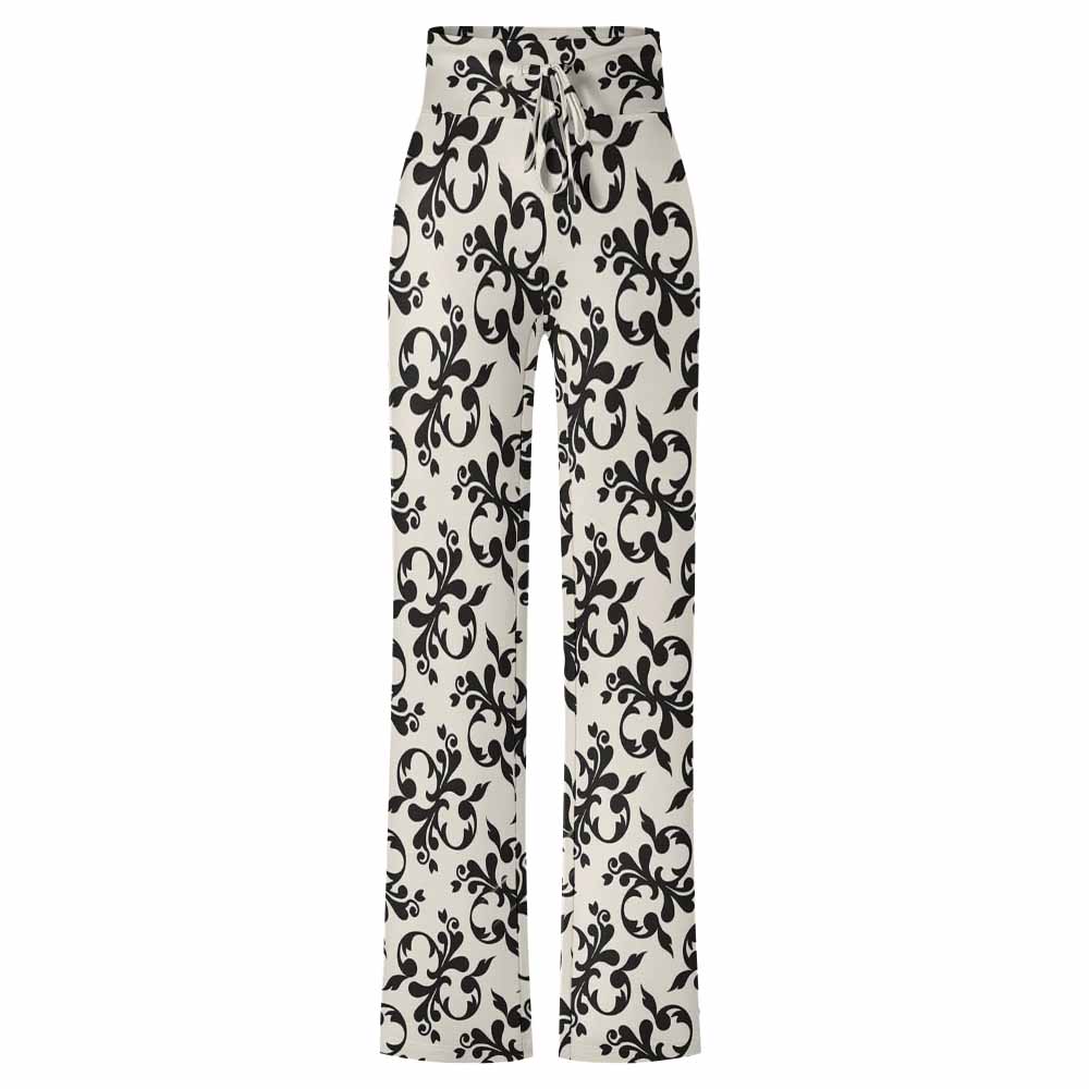 XP Straight Lace-Up Yoga Pants in white and black floral print