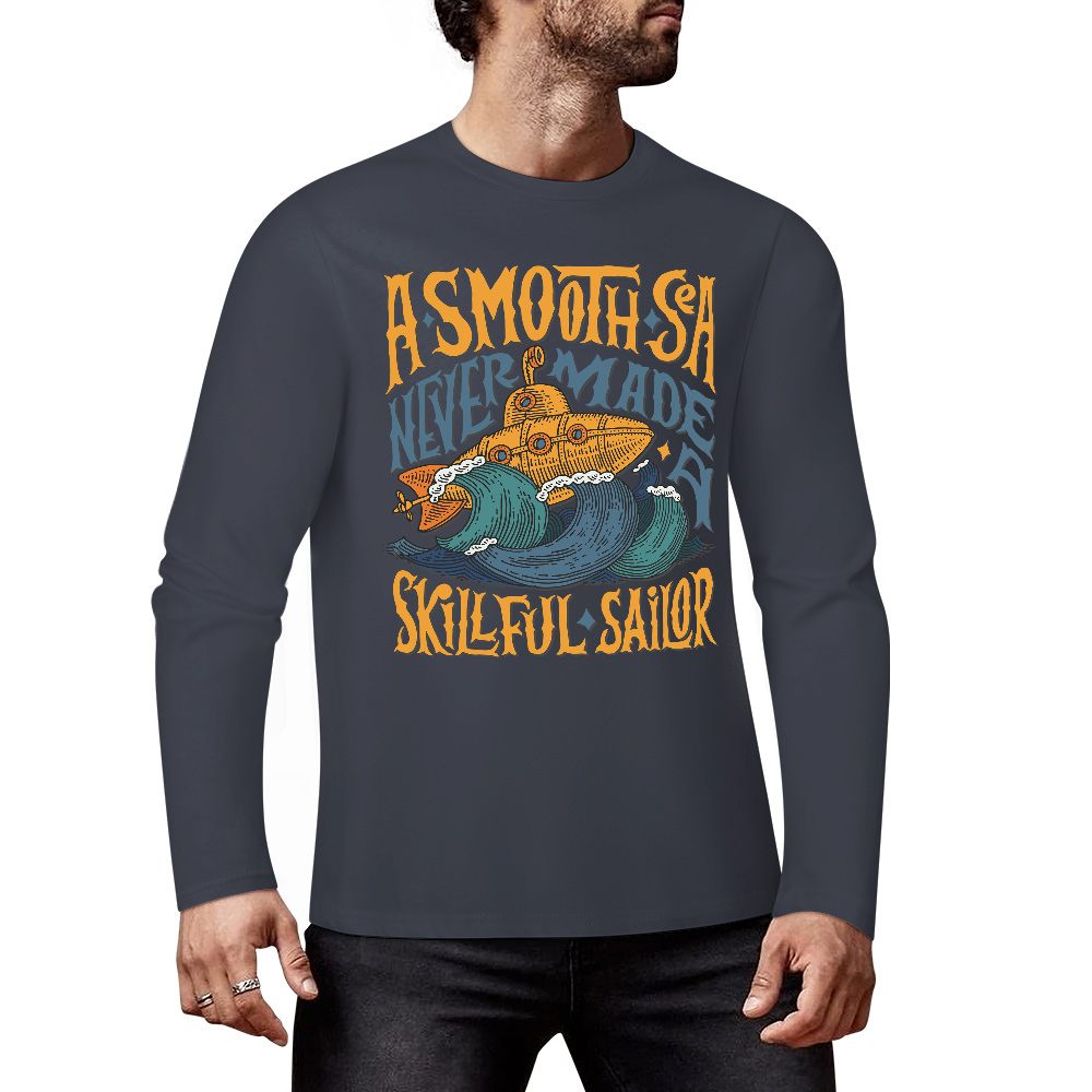Dark blue pure cotton long sleeve T-shirt featuring ASMODUS SOULFUL SHAKER graphic for casual wear.