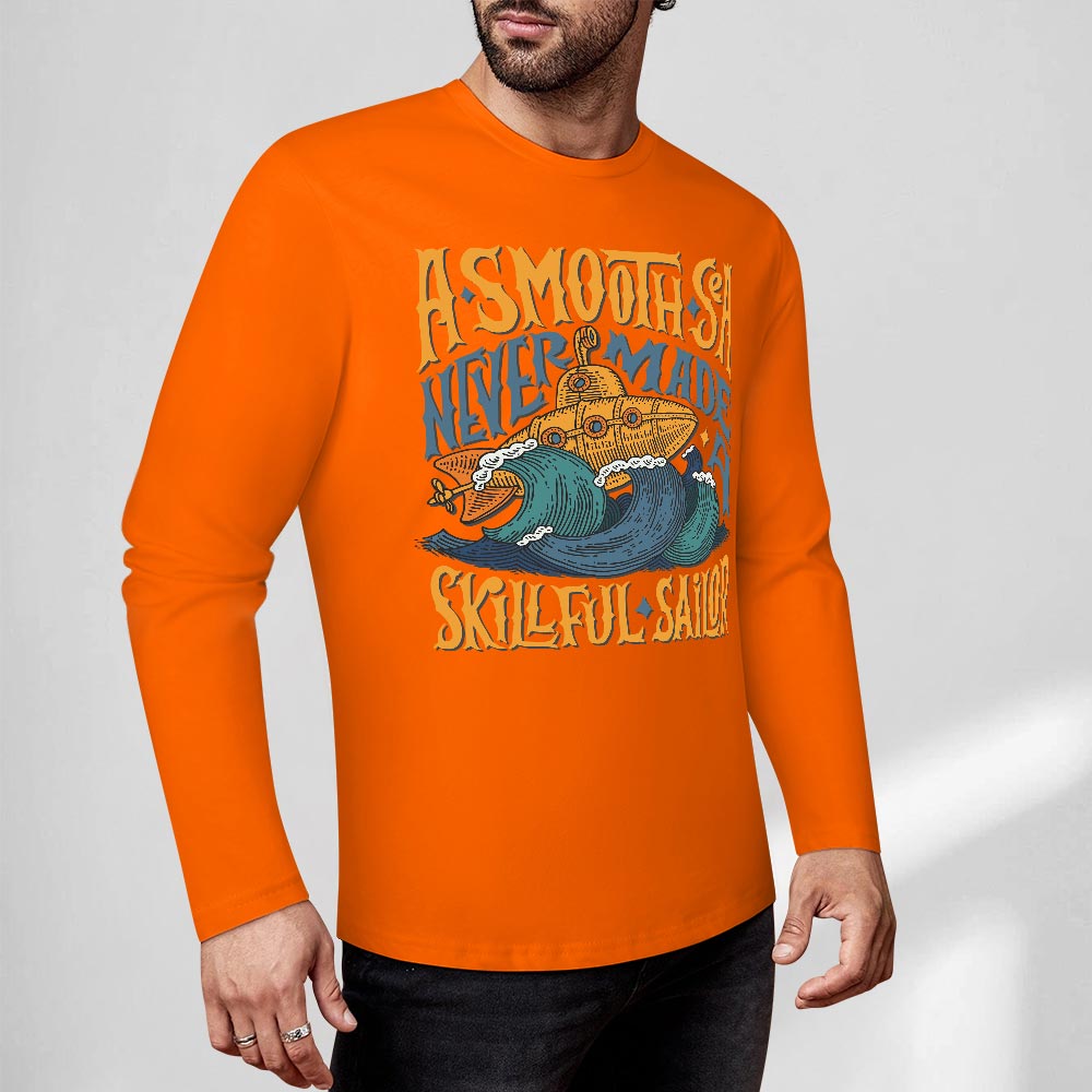 Orange pure cotton long sleeve T-shirt with ASMODUS SOULFUL SHAKER graphic, casual wear