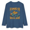 Dark blue pure cotton long sleeve T-shirt with 'A SMOOTH SHAKER' graphic for casual wear.