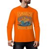 Orange pure cotton long sleeve T-shirt with graphic design, featuring ASMODUS Shark Attack text, casual wear.