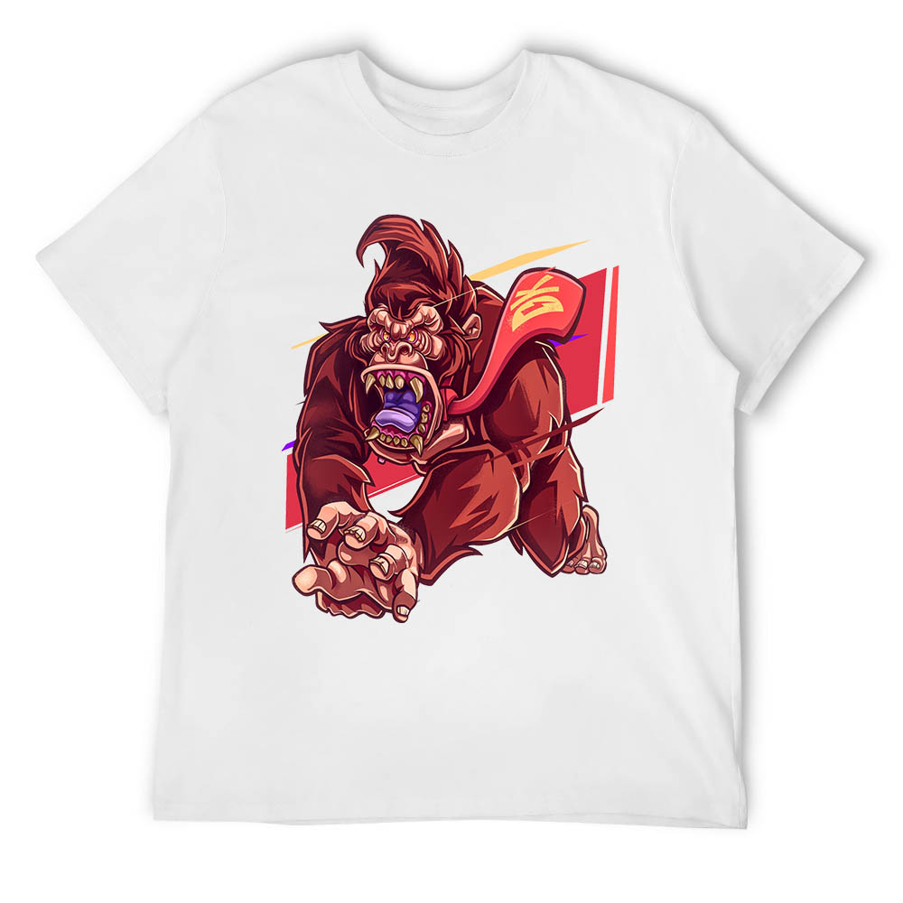 White cotton t-shirt with red monster graphic print, Inkedjoy design