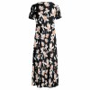 Black floral print round neck short sleeve maxi dress, suitable for spring and autumn, made of polyester and spandex.