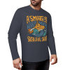 Dark blue pure cotton long sleeve T-shirt with ASMODUS Shark Attack graphic for casual wear.
