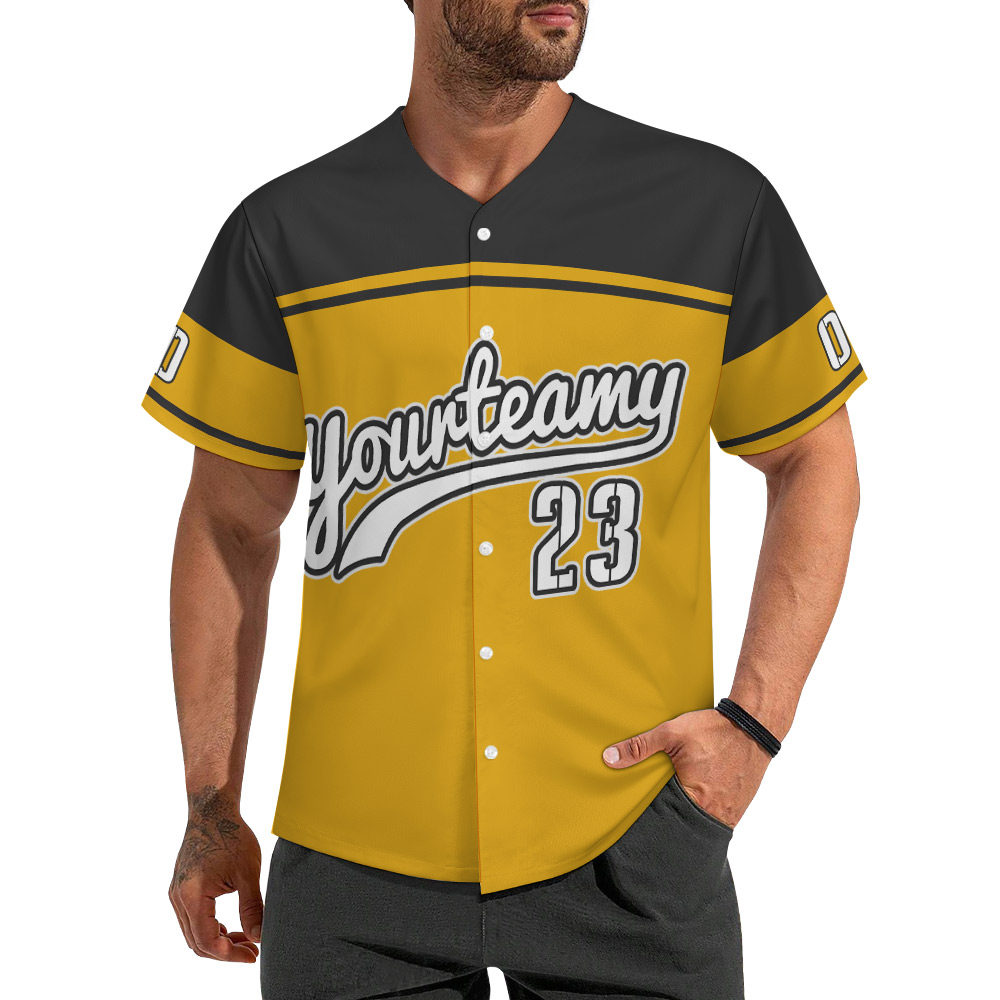 TSYX studded baseball T-Shirt with 'Yourteam' and number 23, yellow and black, polyester material