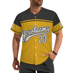 TSYX studded baseball T-Shirt with 'Yourteam' and number 23, yellow and black, polyester material