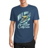 Navy blue cotton surfing T-shirt with "Wild Wave California" print, summer fashion.