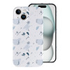 iPhone 15 phone case featuring a white PC plastic with a light blue pattern design, scratch-resistant.