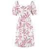 White Sweetheart Dress with pink floral print, short sleeves, perfect for casual wear. Made of polyester.