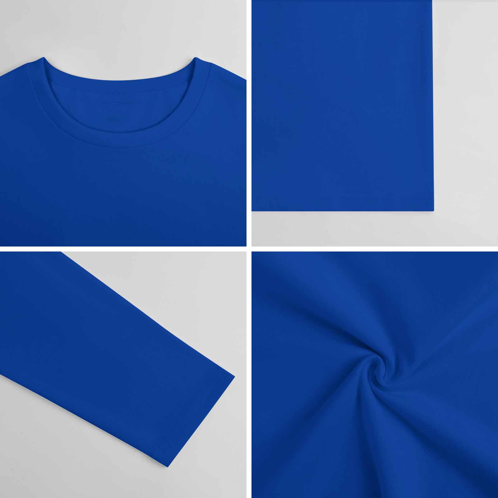 Royal blue pure cotton long-sleeved T-shirt, showing fabric details, casual wear, soft and comfortable