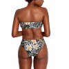 Floral strapless bikini swimsuit, perfect for summer beachwear. Made of polyester and spandex, ideal for tropical vacations.