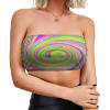 Vibrant wrap chest in green and pink swirl pattern, made of polyester jersey, perfect for summer wear.