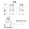Size chart for pure cotton hooded sweaters, including length and bust measurements.