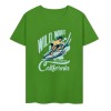 Green cotton surfing tee with Wild Wave California print, summer fashion