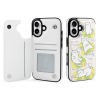White iPhone 16 case with card slot and bear cartoon design