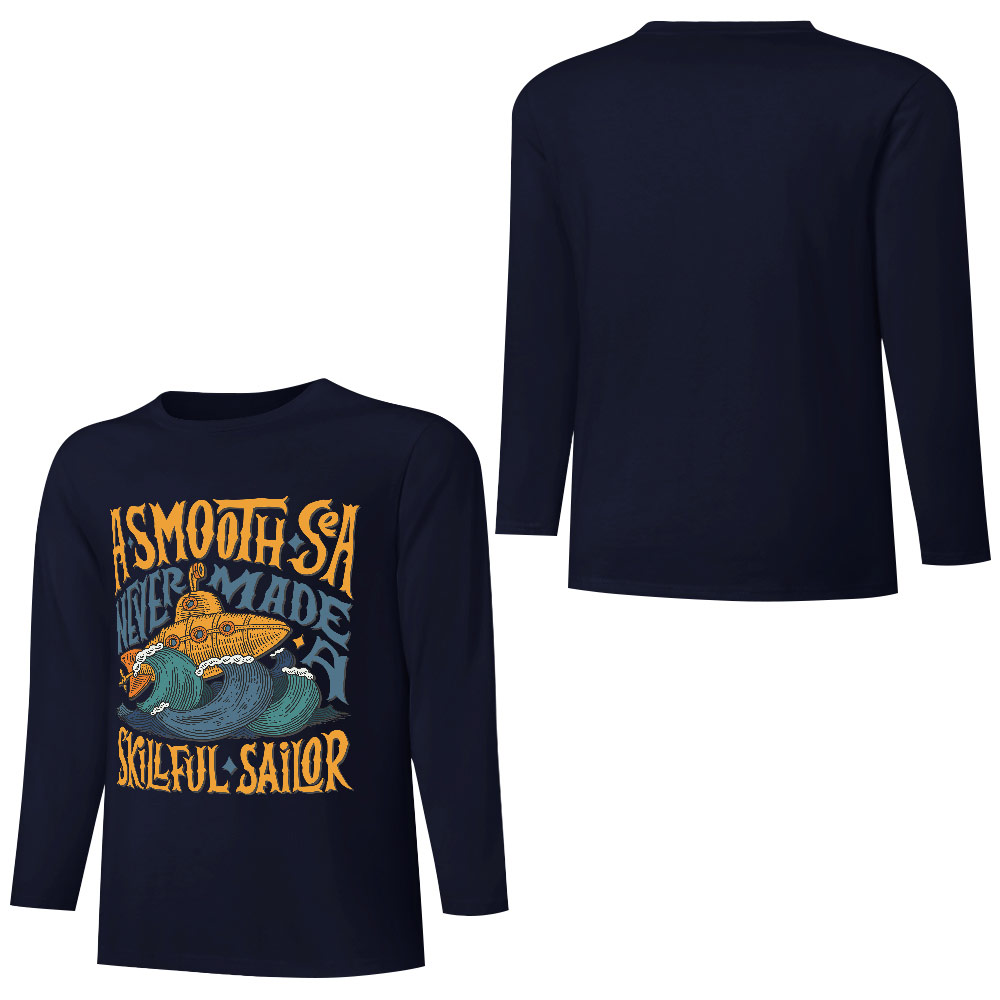 Dark blue pure cotton long sleeve T-shirt featuring ASMOOTH ARE MADE OF SOULFULLY graphic, casual wear.