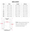 Size chart for long sleeve crew neck t-shirt. Measurements in cm and inches. Inkedjoy.