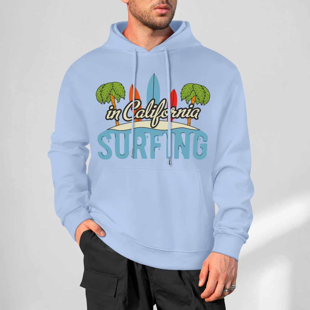 Light blue cotton surfing hoodie, loose fit, suitable for daily wear