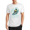 White pure cotton surfing T-shirt with "Wild Wave California" print, summer fashion.