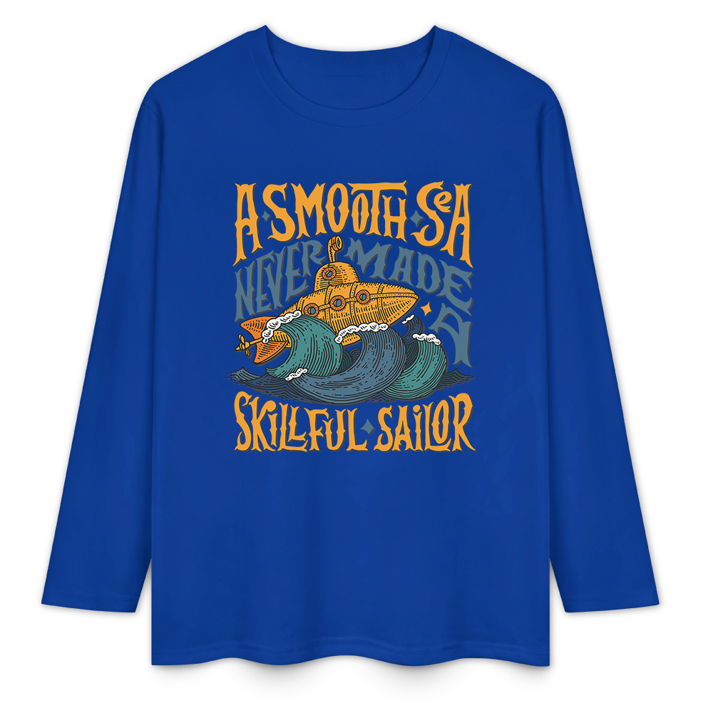 Blue pure cotton long sleeve T-shirt featuring 'A SMOOTH SHAKER' graphic for casual wear.