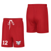 Red football shorts set with white number 12 and logo, mesh material for sports and daily wear.