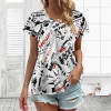 Women's V-neck short sleeve T-shirt with abstract pattern, made of polyester and spandex for summer wear