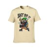 Cream men's 'Just Do It' cartoon baseball t-shirt, 100% cotton, breathable fabric.