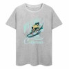 Grey pure cotton short-sleeved T-shirt with surfing graphic print, California design, summer fashion.